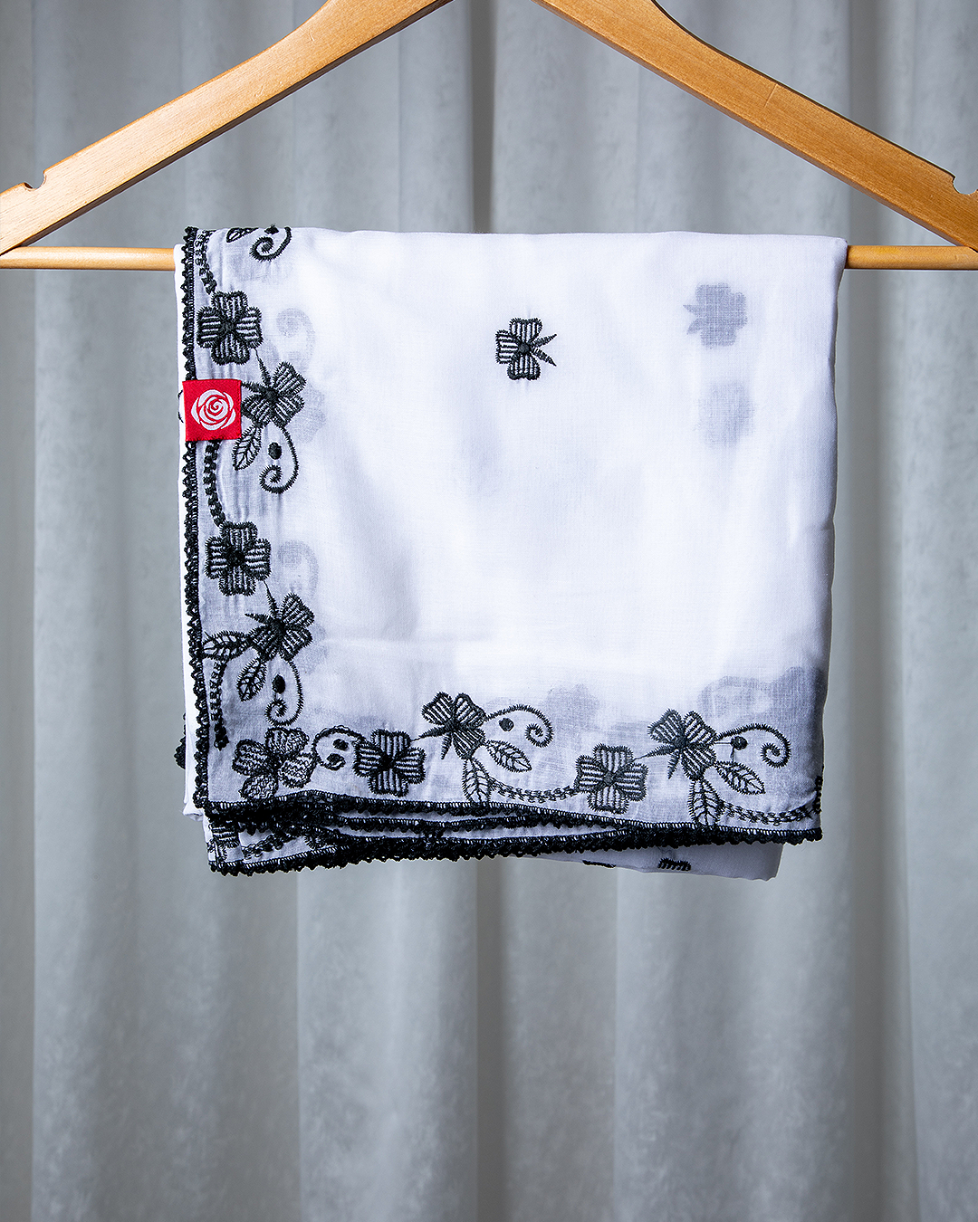 BD2-03 Border Embroidered Home Hijab — White