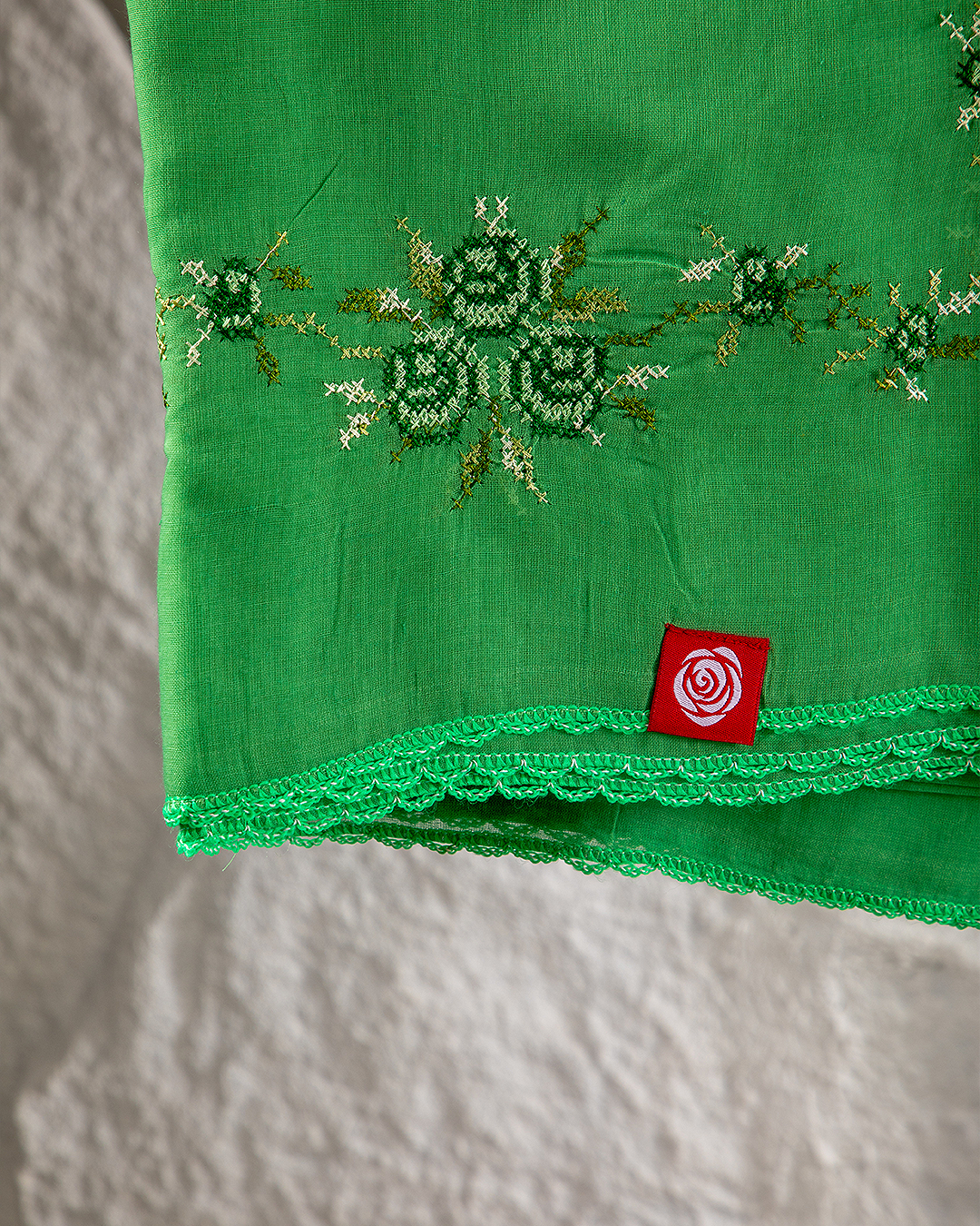 RZ6-41 Jouri Rose Embroidered Home Hijab — Green