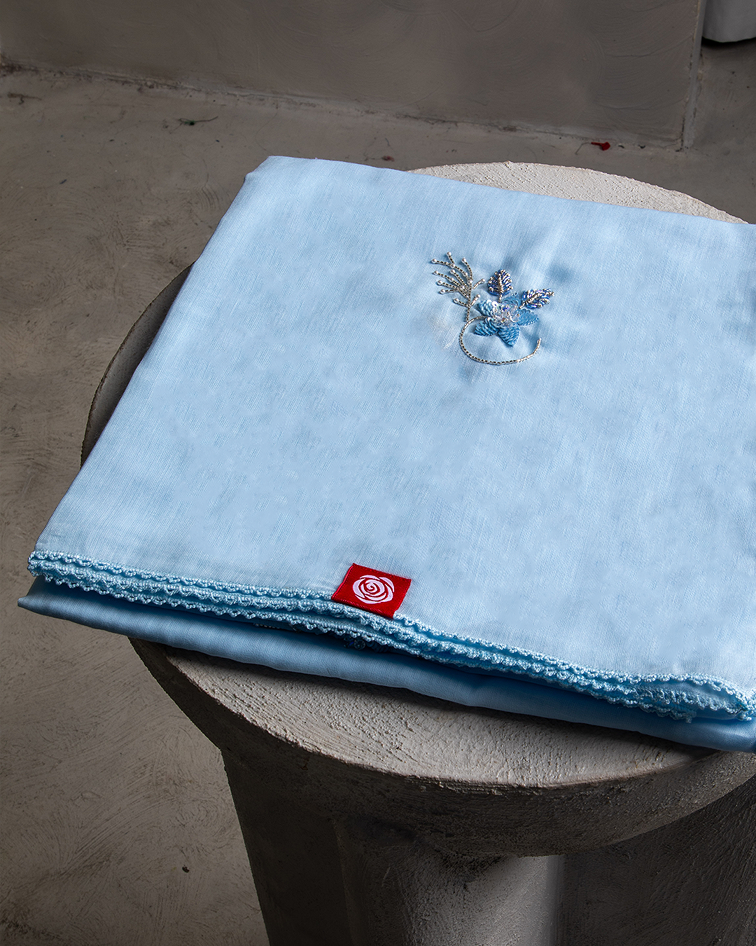 DK6-61 Scattered Beads Home Hijab — Light Blue