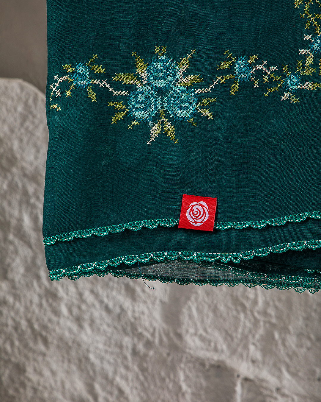 RZ6-28 Jouri Rose Embroidered Home Hijab — Turquoise