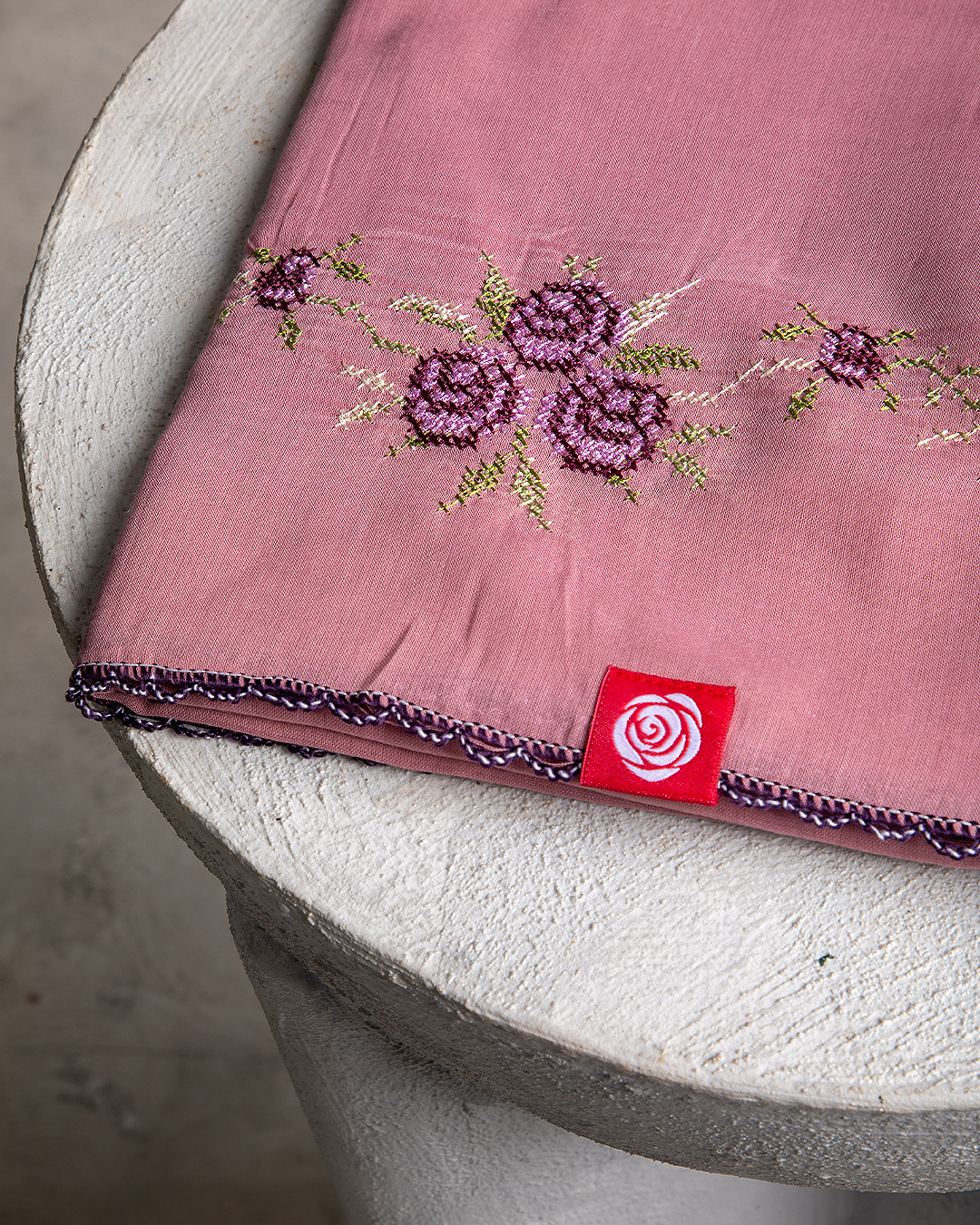 RZ6-42 Jouri Rose Embroidered Home Hijab — Nude