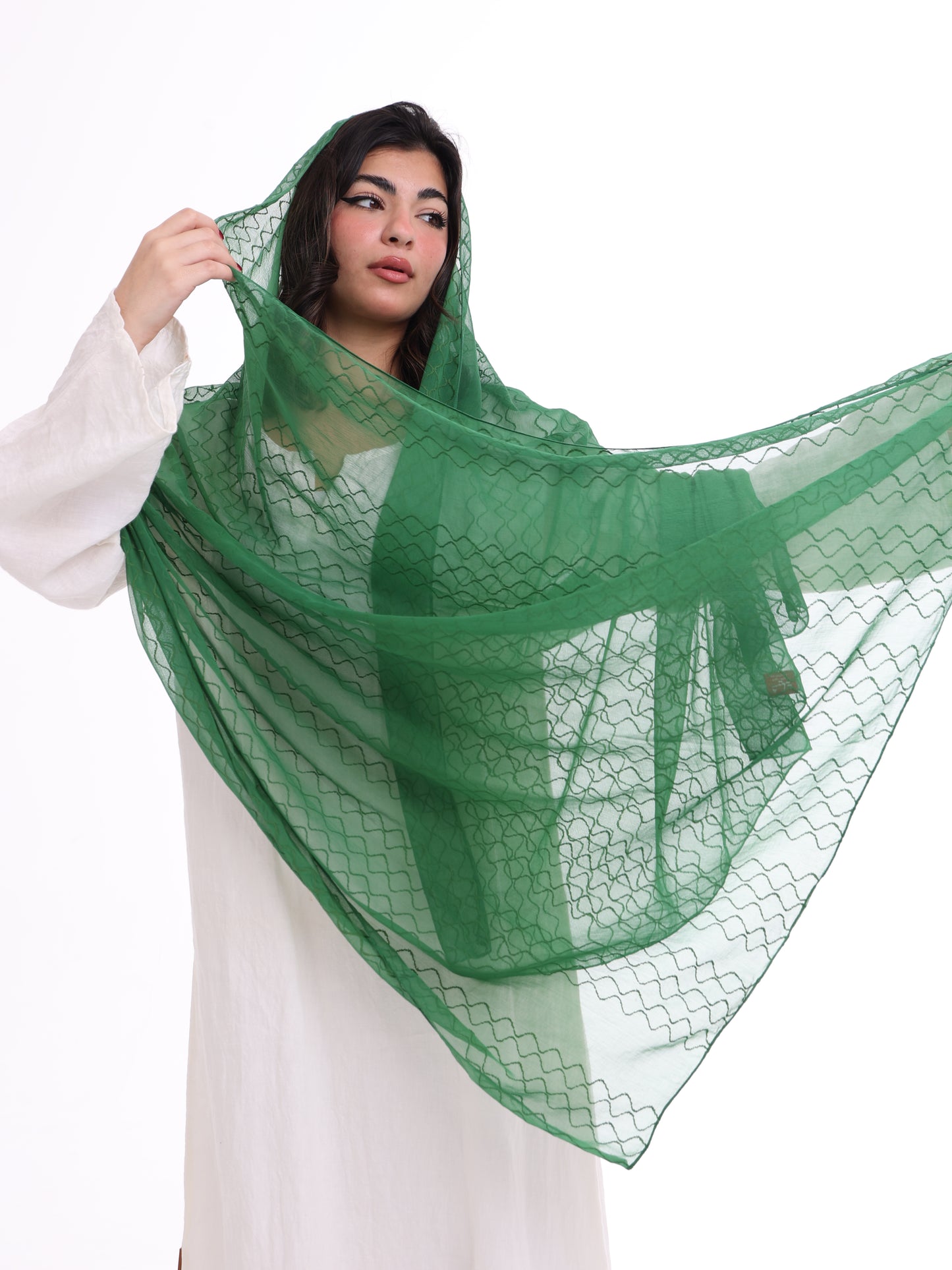 WG1_02 شيله مطرزة خضراء عريضة