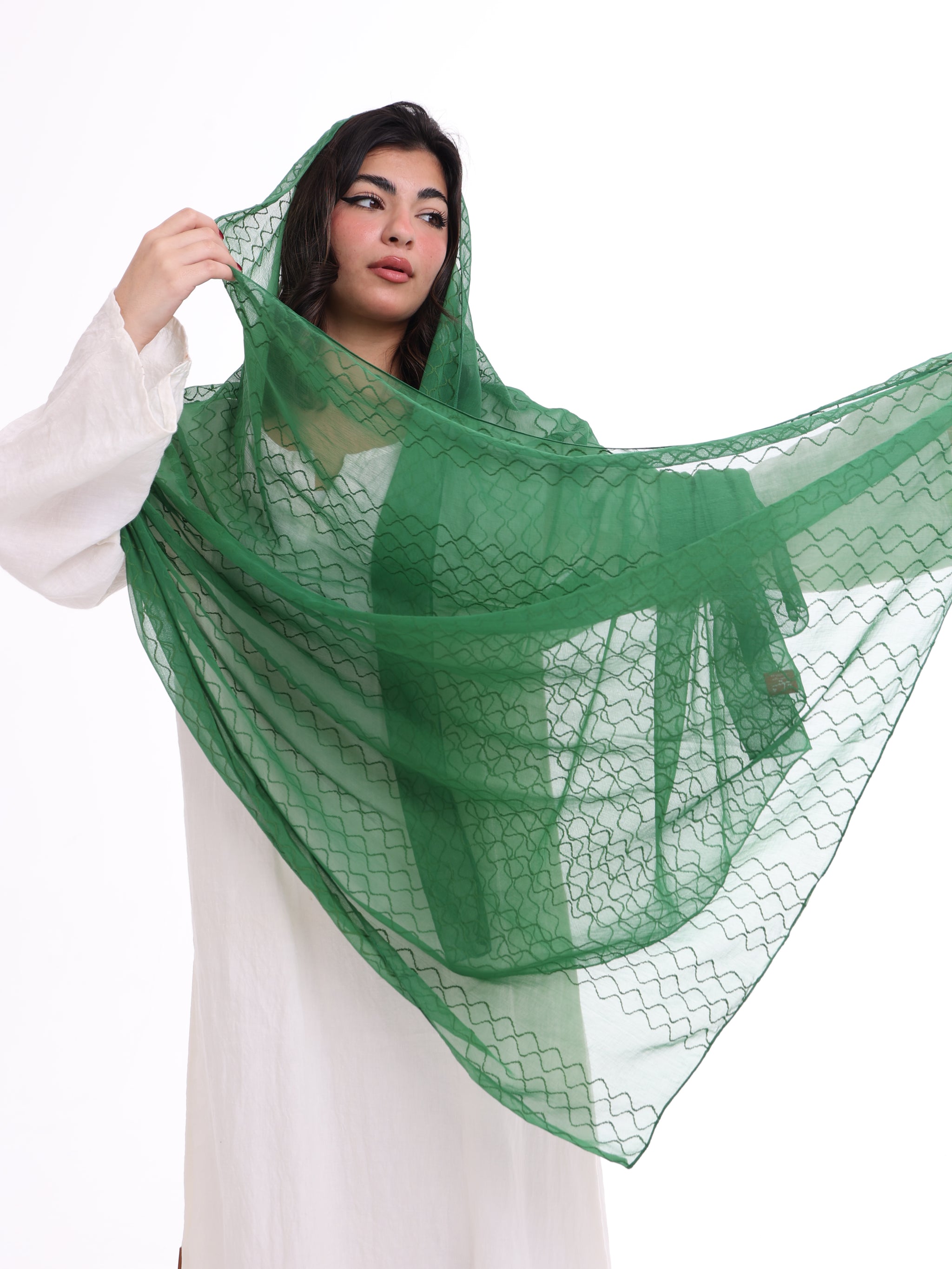 WG1_02 شيله مطرزة خضراء عريضة