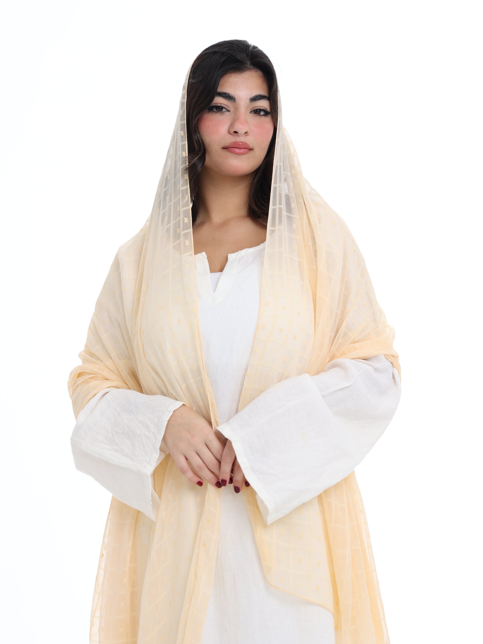 GR01_02 شيله مطرزة بيج عريضة