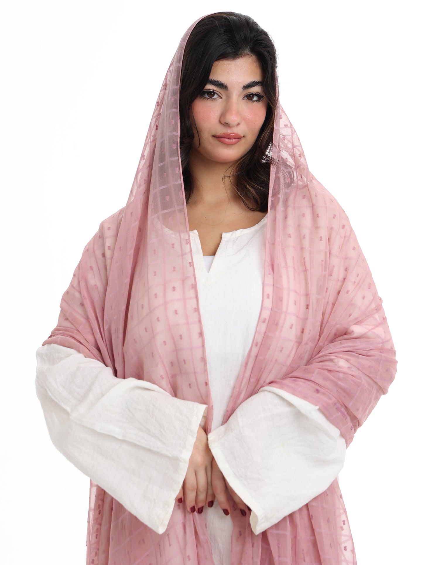Embroidered Pink Wide Emirati Hijab — GR01
