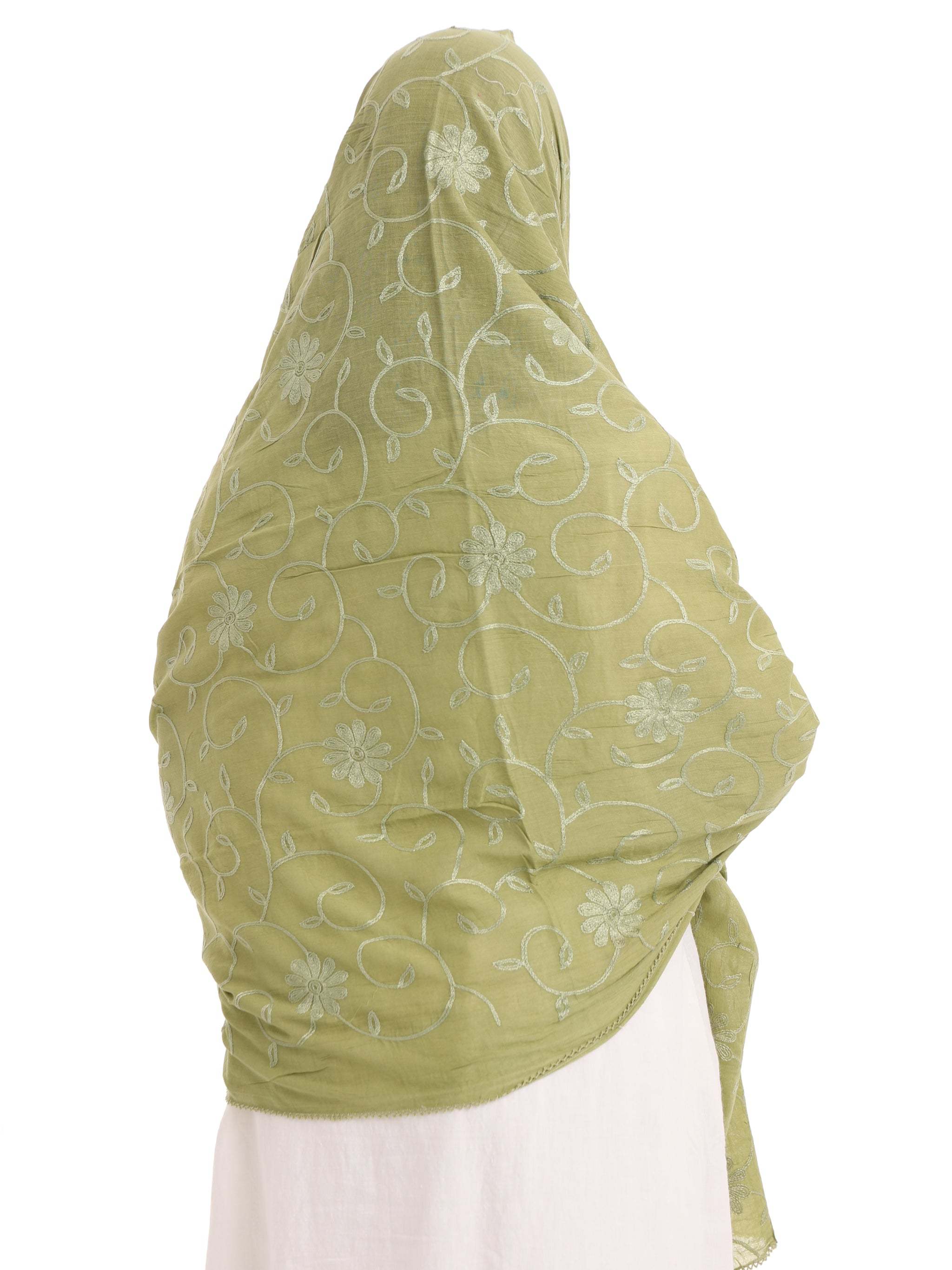 TR1_12 Border Embroidered Home Hijab — Green