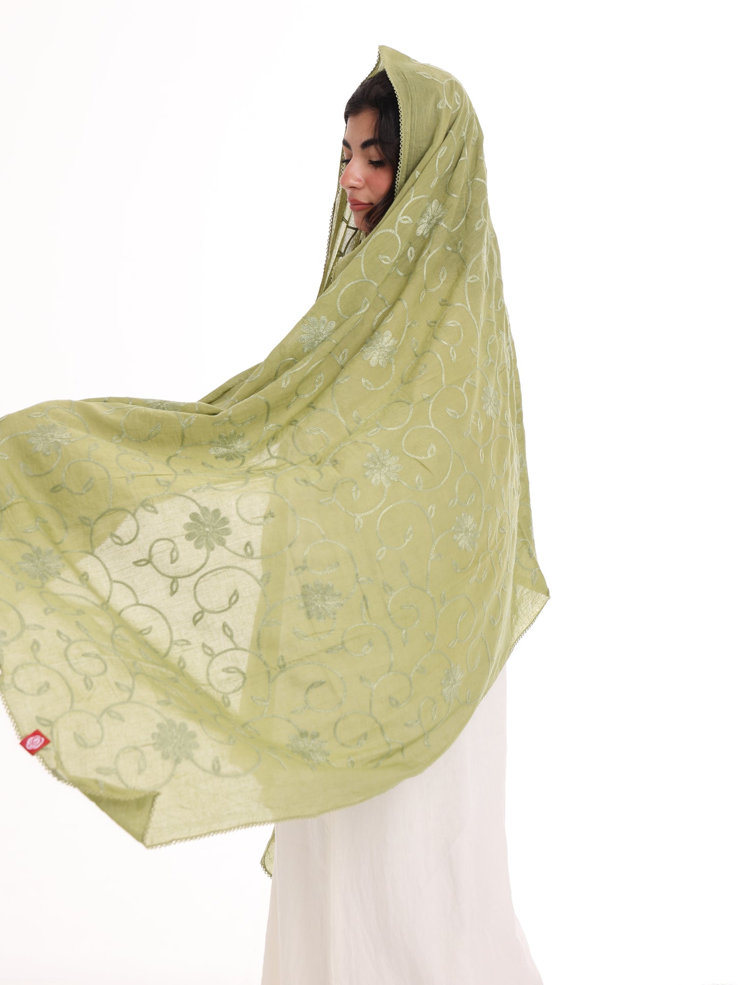 TR1_12 Border Embroidered Home Hijab — Green