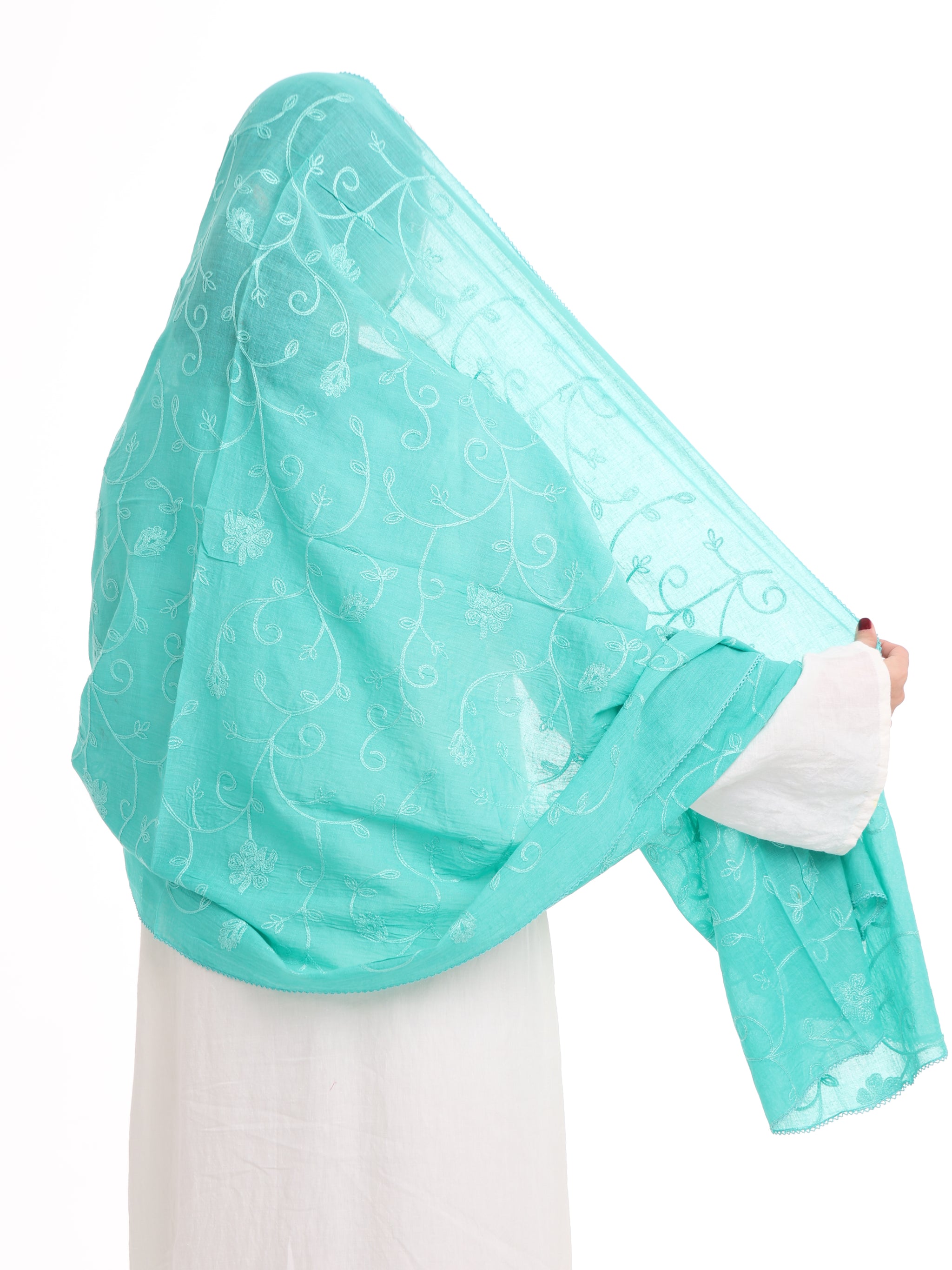 TR1_13 شيله مطرزة تركوازية عريضة