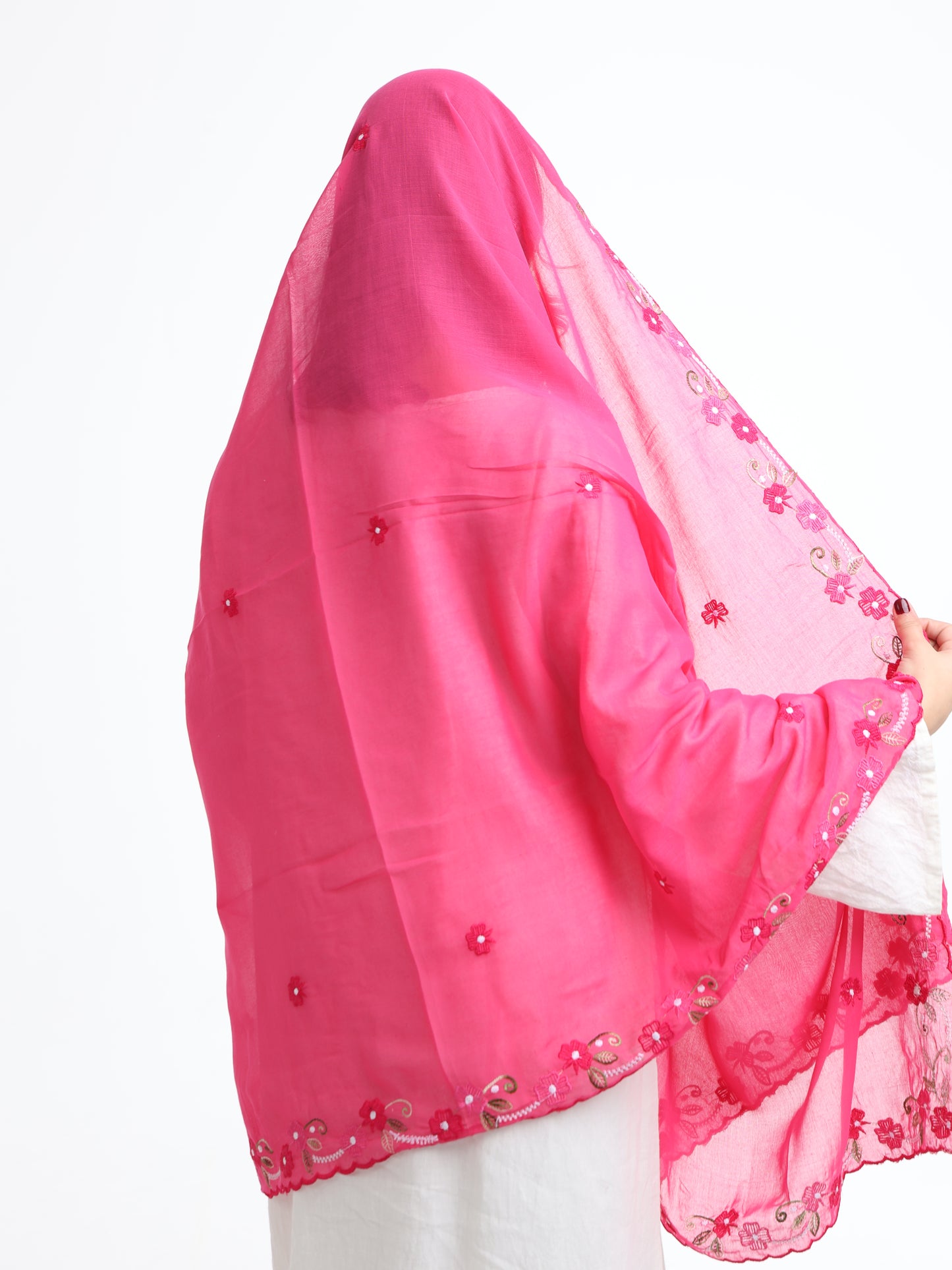 BD3-11 شيله مطرزة فوشية عريضة