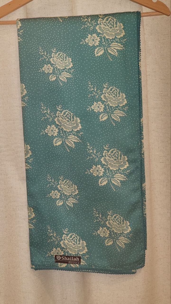 SL-279 | Teal Green rose-and-dot print | Original fabric photograph