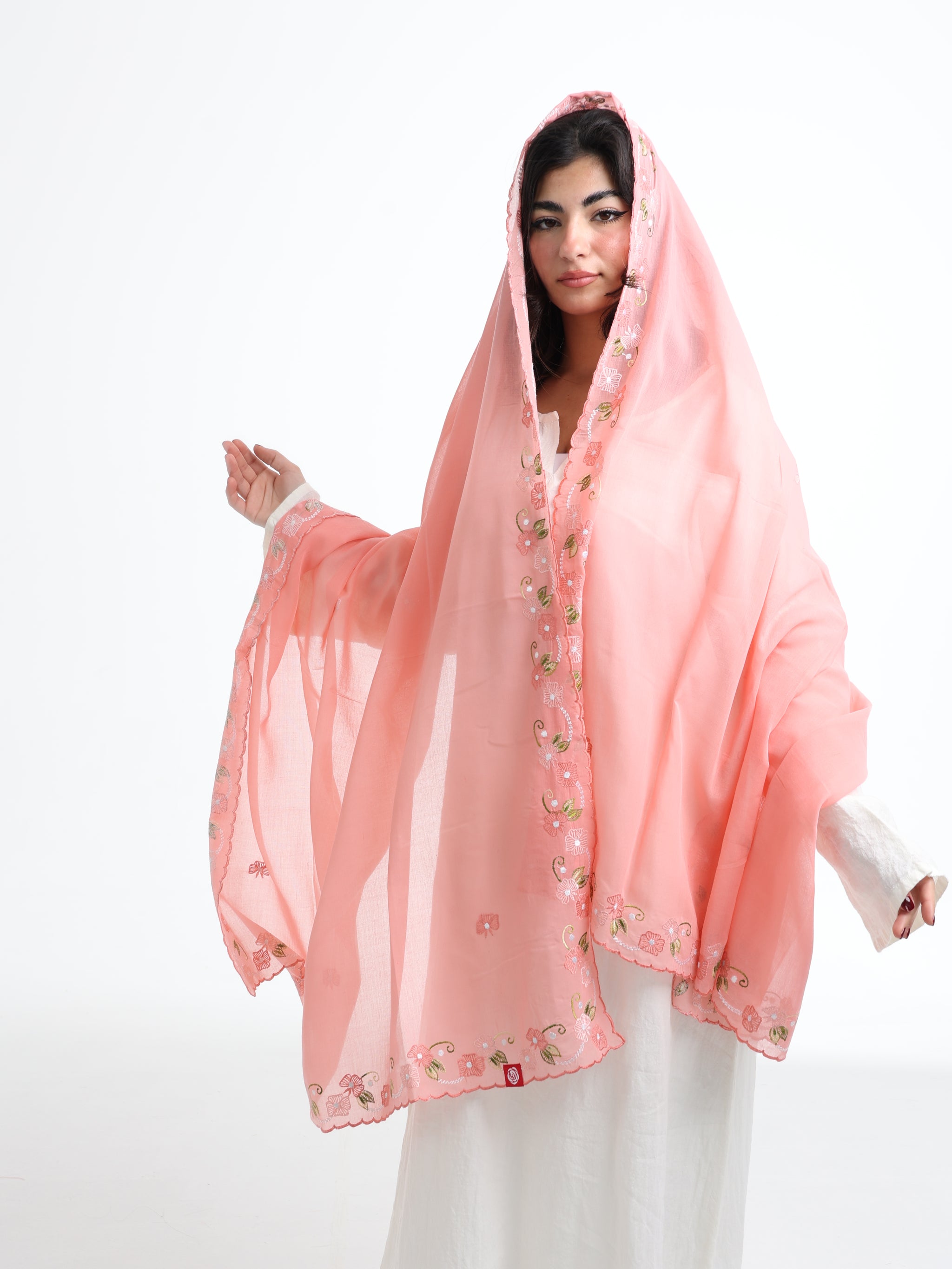 BD3-10 Border Embroidered Home Hijab — Pink