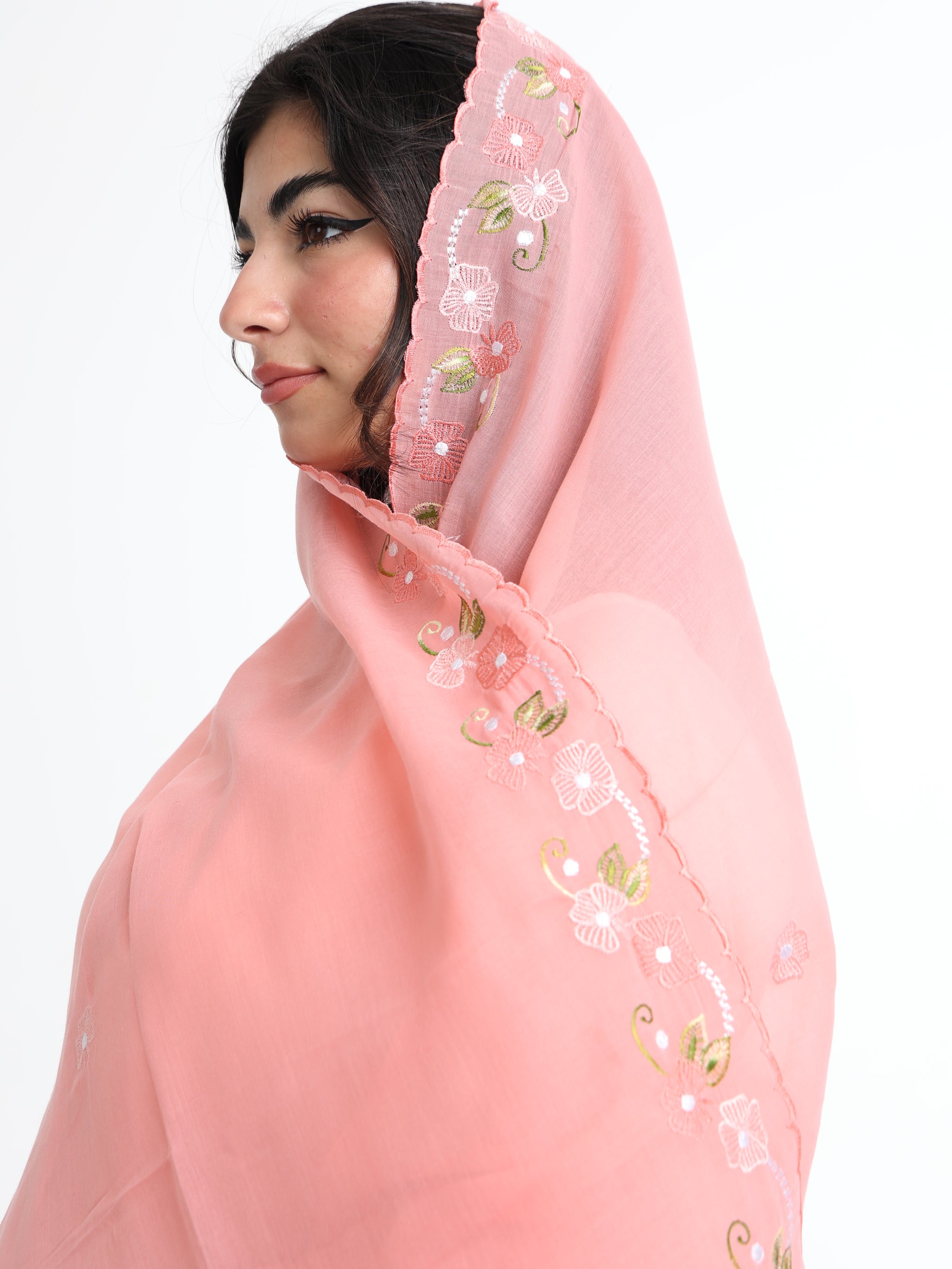 BD3-10 Border Embroidered Home Hijab — Pink