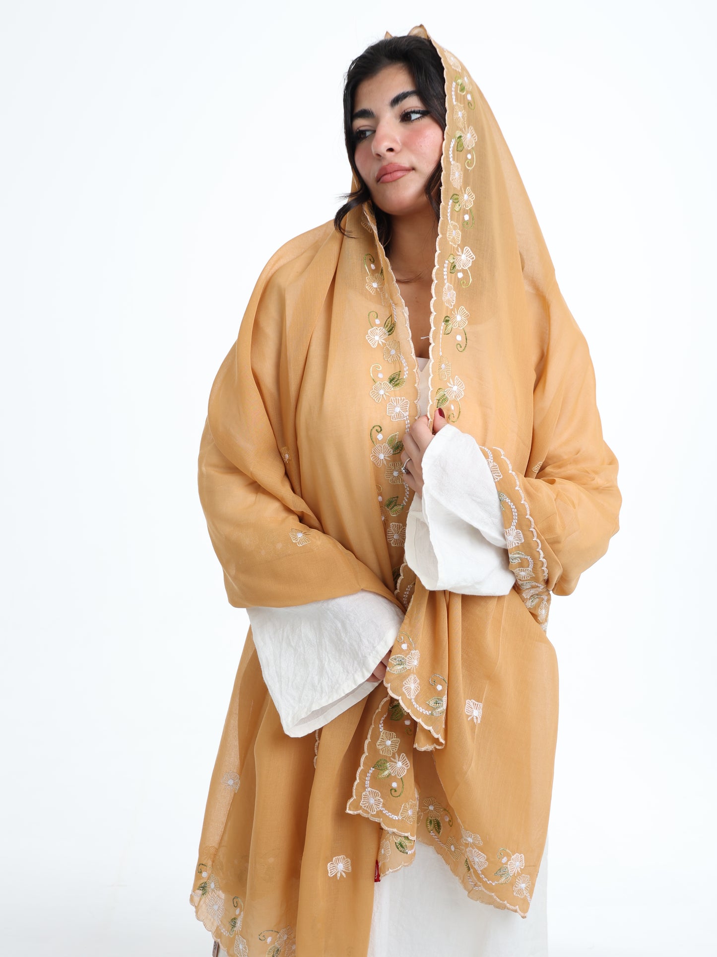 BD3-14 Border Embroidered Home Hijab — Brown