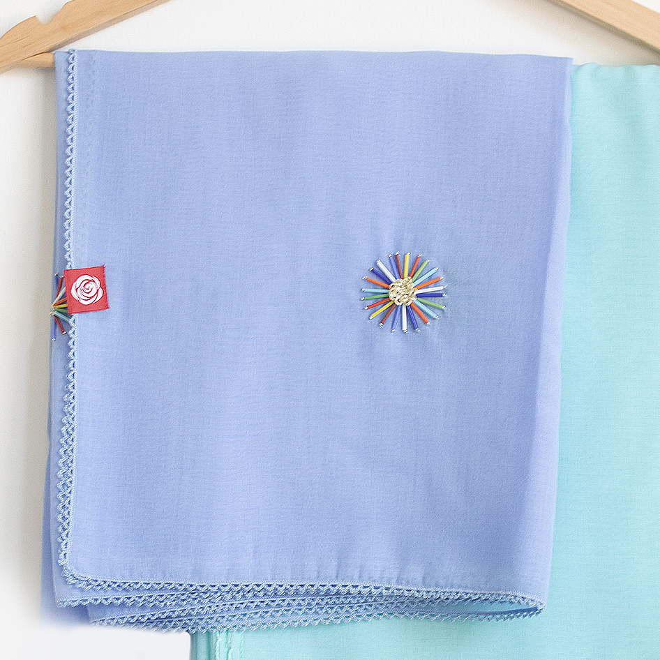 DK5-32 Scattered Beads Home Hijab — Blue