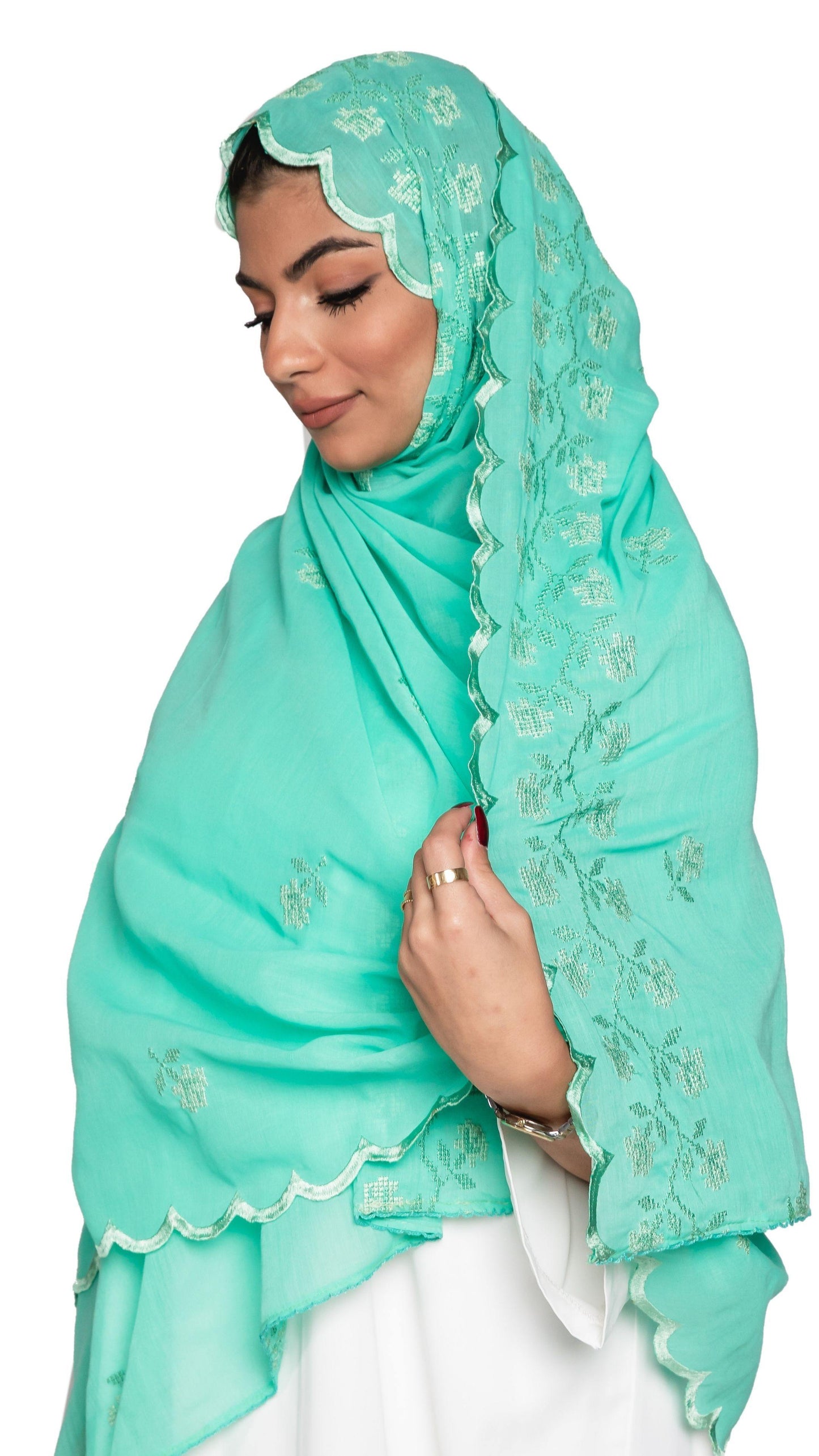 NC1-04  شيلة مطرزة تركوازية - Shailah.ae شيلة