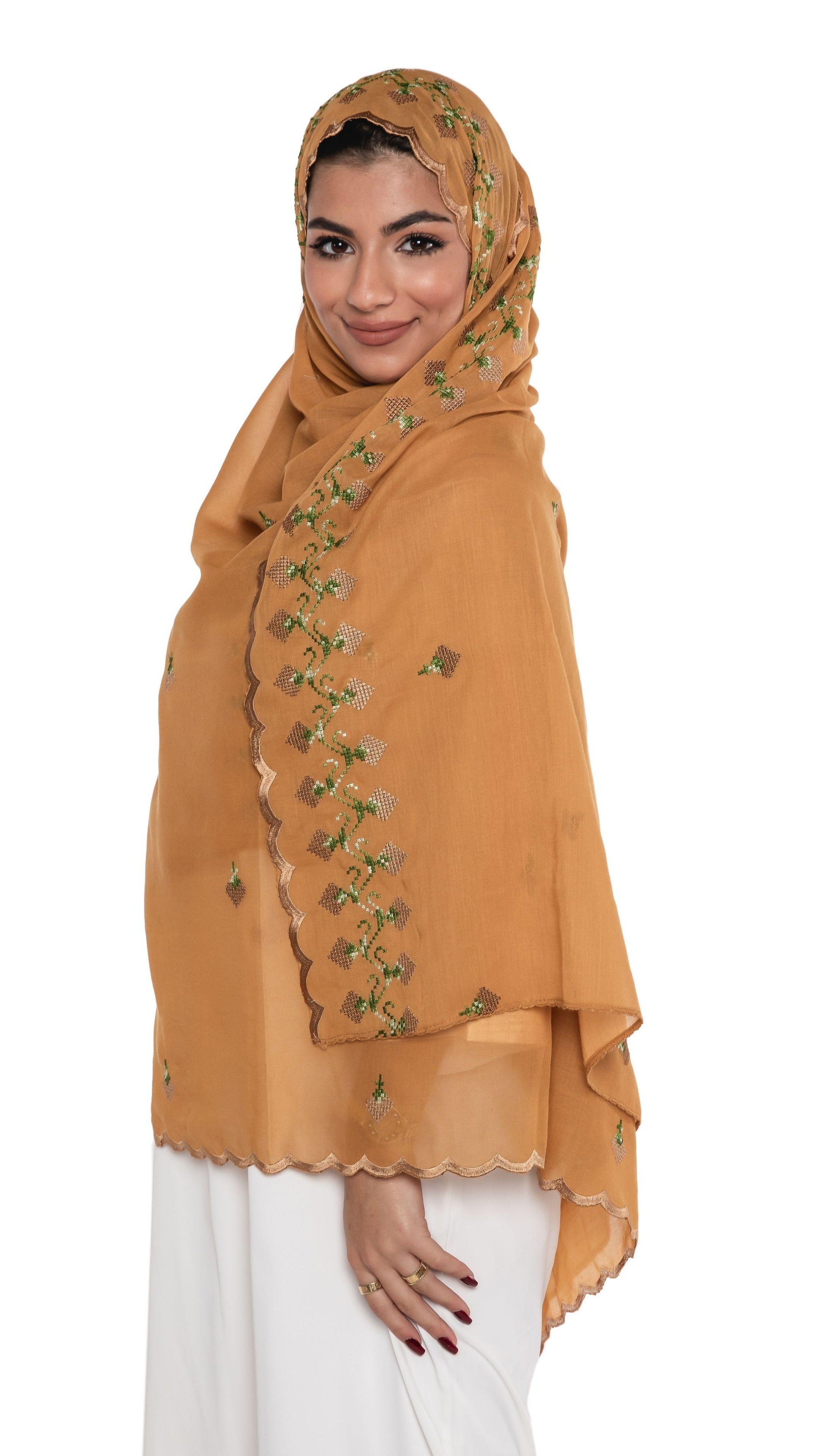 NC1-06 شيلة مطرزة كراميل - Shailah.ae شيلة