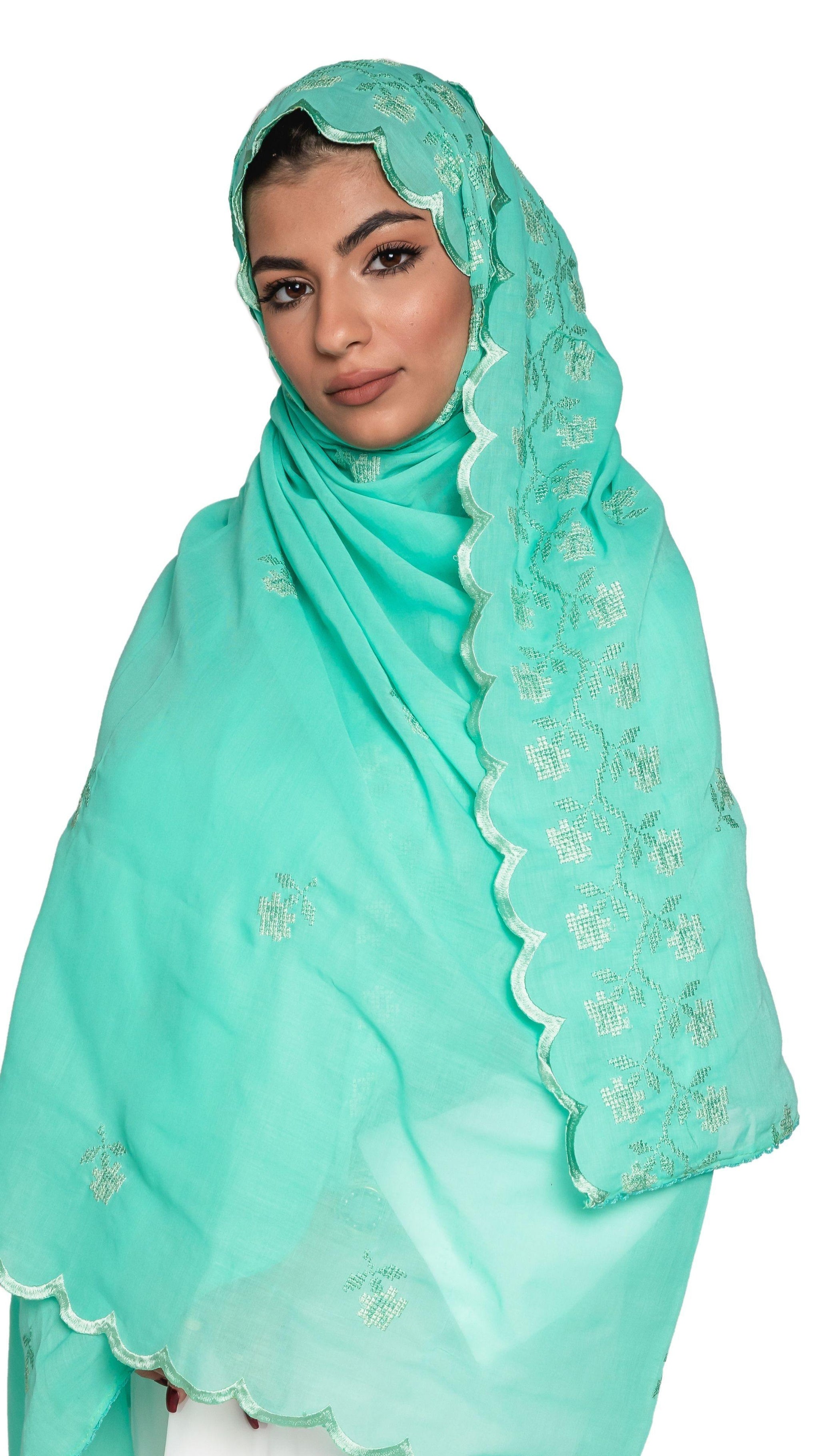 NC1-04  شيلة مطرزة تركوازية - Shailah.ae شيلة