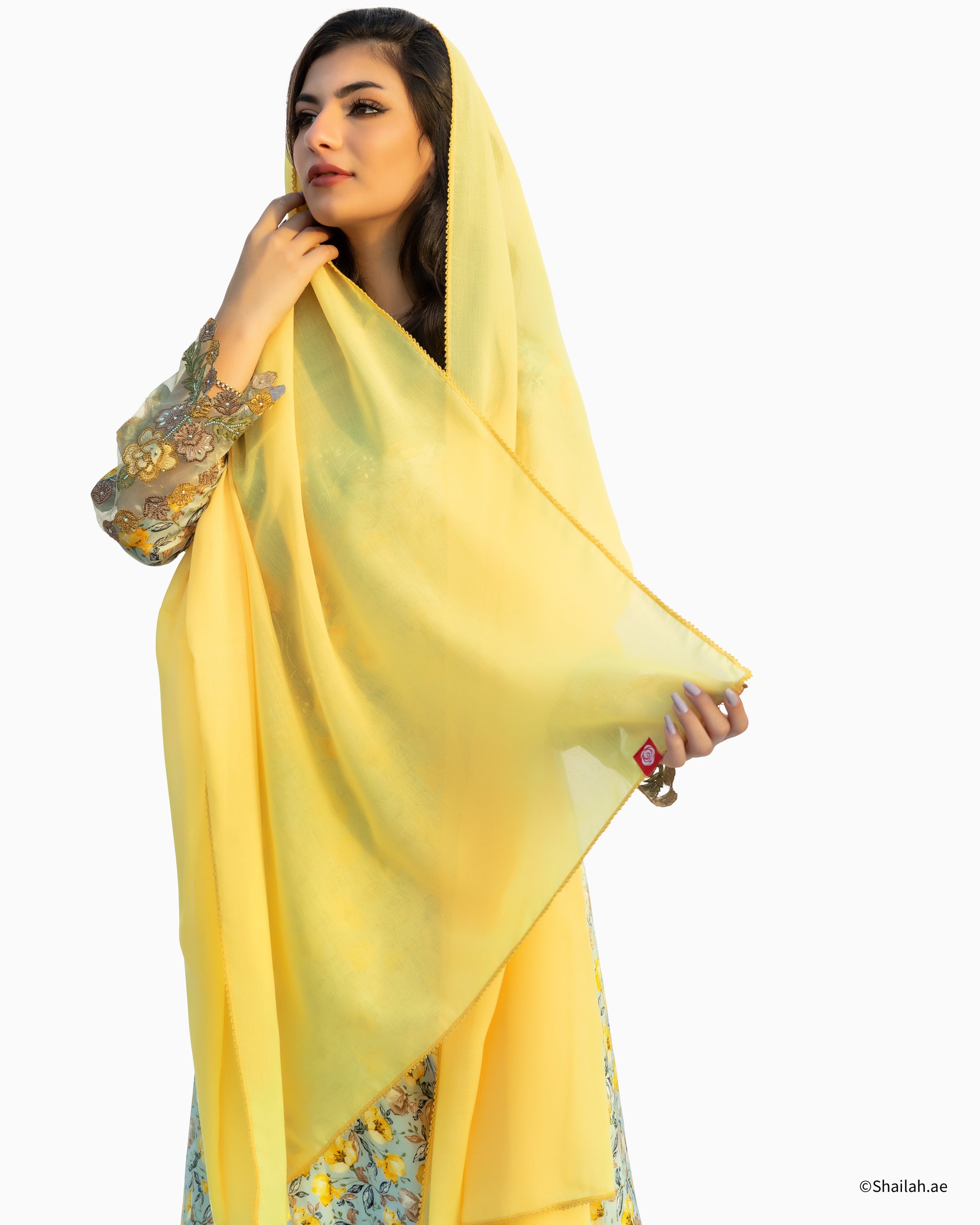 SD5-134 Plain Voile Home Hijab — Yellow
