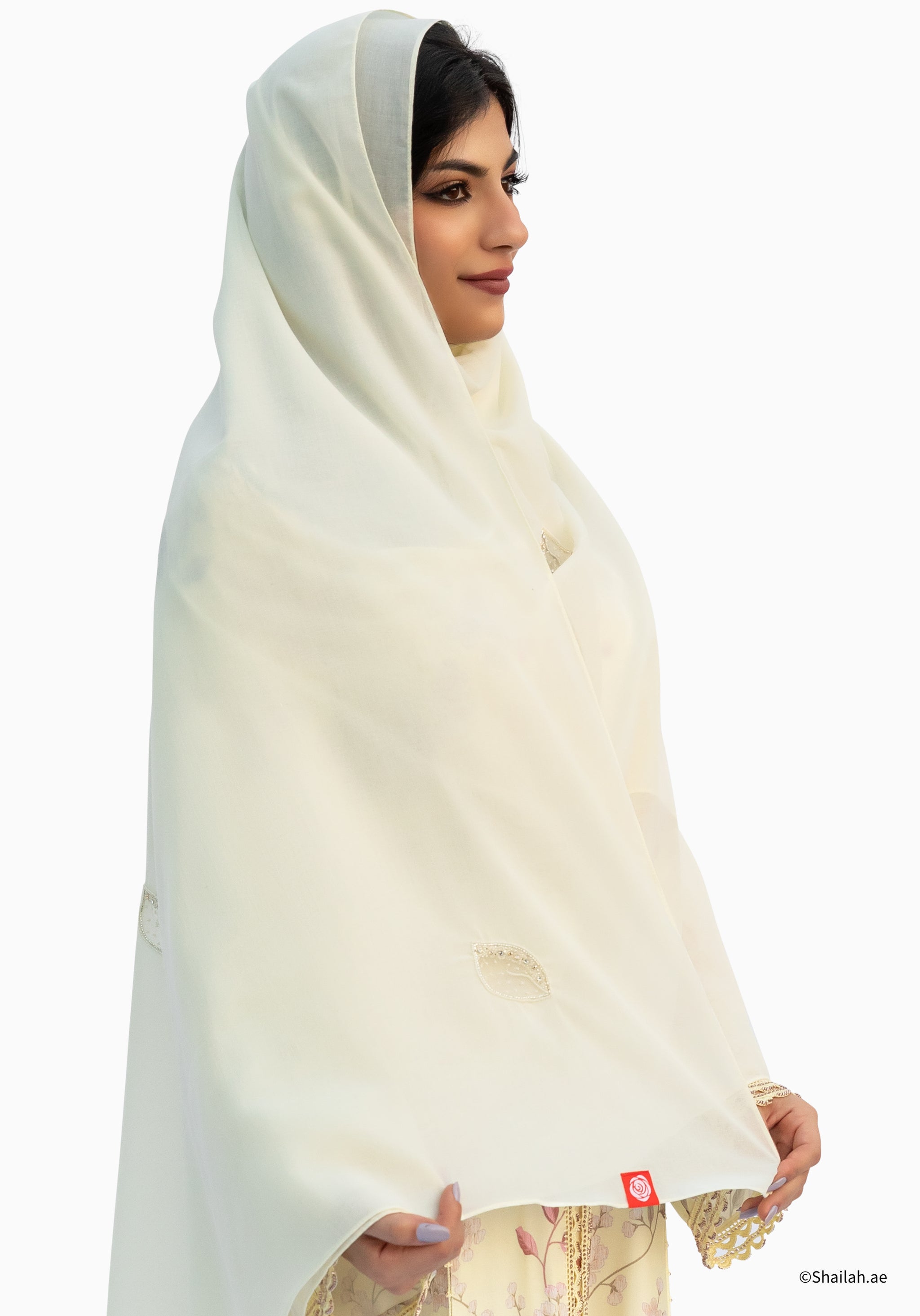 DK2-13 Scattered Beads Home Hijab — Off-White