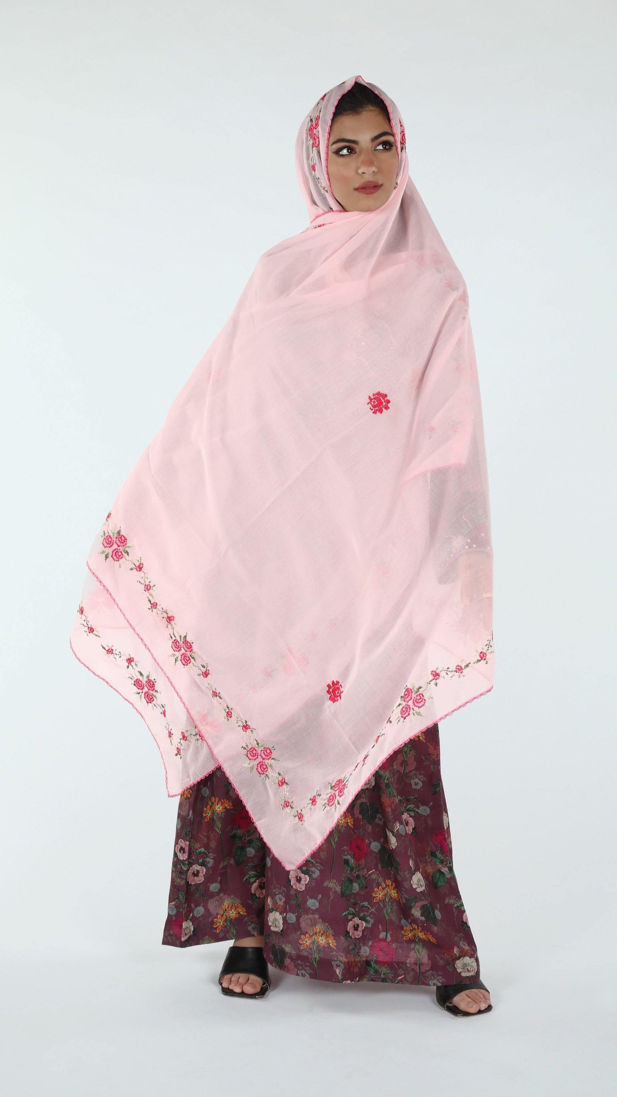 RZ1-392 شيلة جوري روز وردية بأطراف غامجة - Shailah.ae شيلة