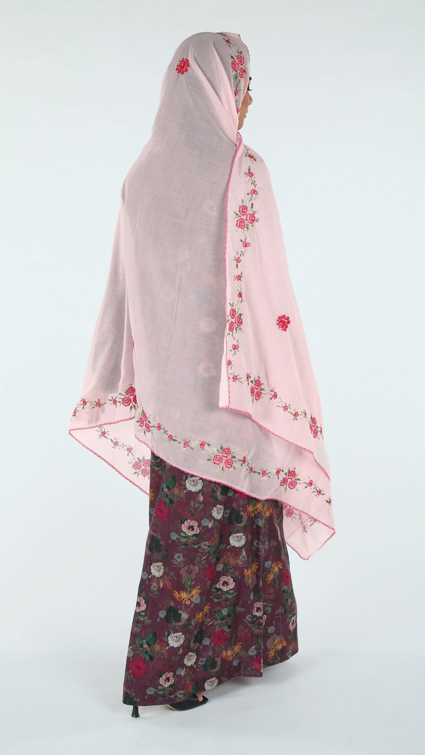 RZ1-392 شيلة جوري روز وردية بأطراف غامجة - Shailah.ae شيلة