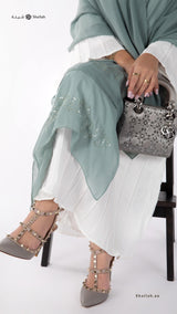 FK1-07 مضاوي أخضر مايل على رمادي - Shailah.ae شيلة