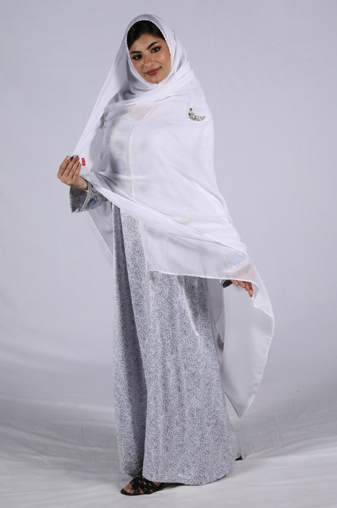 DK2-12 Scattered Beads Home Hijab — White